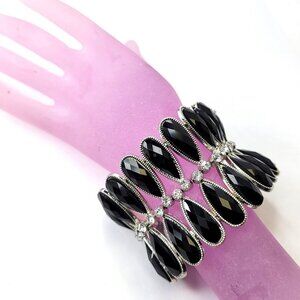 Women's Black Stretch Cuff Bracelet Wide Large Cuffs